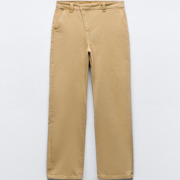 Women's Zara Asymmetrical Waist Crossover Chino Trousers Tan Size S - Picture 3 of 7